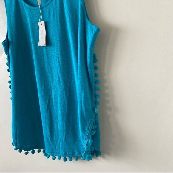 NWT-CUPIO Linen Blend Pom Pom Tank Top (Size:Large) - Picture 3 of 9